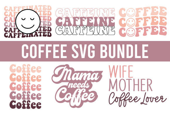 Coffee SVG Bundle: Wavy Text Cut File for Graphics & Print Templates